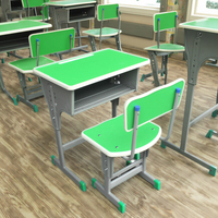 Ensemble table et chaises d'étude en métal et en bois réglables et durables et écologiques pour les étudiants du primaire au collège, à la maison et au bureau