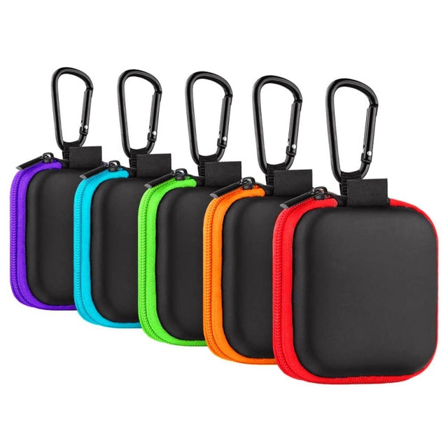 Portable Small Earbud Carrying Case Storage Bag with Carabiner Clip for Earphone Earbud Earpieces SD Memory Card Camera Chips