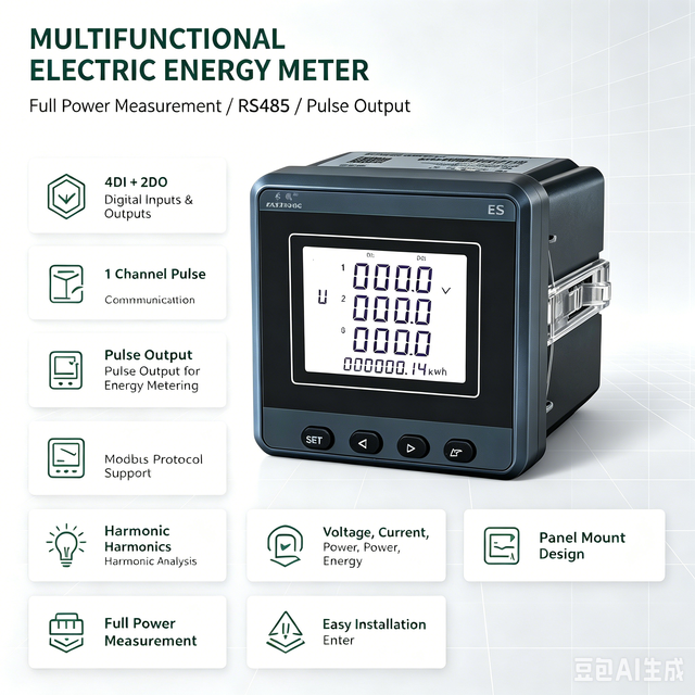 EastSong 3 Phase Multifunction Power Quality Analyzer Panel Meter 8-Digit 96x96 RS485 Modbus Harmonic THD LCD Display Class 0.5