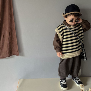 Tricot de coton d'automne pour enfants, gilet rayé sans manches pour garçons et filles, nouveau <span class=keywords><strong>pull</strong></span> en coton à col en V - Product Image 5