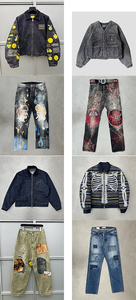 AeeDenim High Street Retro Y2k pantalones desgastados Patchwork rasgado estilo Hip Hop hombres sueltos pierna ancha American Print Denim Jeans - Product Image 5