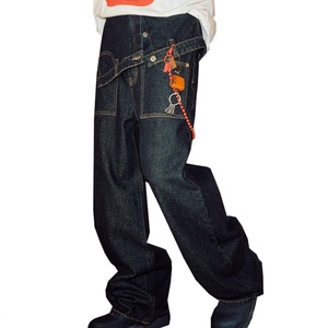 Pantalones Vaqueros Rectos de Moda al por Mayor para Hombre, de Cintura Alta, Holgados, con Bolsillos Invertidos, de Mezclilla Cruda - Product Image 4