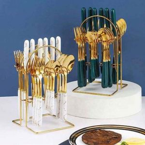 Stock Stainless Steel 24-Piece Rack PP Handle Knife Fork Spoon Gift Box Western Food Nordic Style Cutlery Set SS 410 - Product Image 6