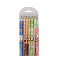 Crayons hexagonaux en plastique avec logo personnalisé, revêtement filmé, mine noire, motif dessin animé, 12 pièces, 7 pouces, pour enfants, école, EN71 ISO