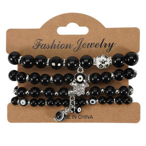 Pulseras de Cuentas de Moda, Multicapa, Elásticas, de Vidrio y Cerámica, con Amuleto Hamsa, Joyería Unisex, Regalo, Hecho en China - Product Image 5