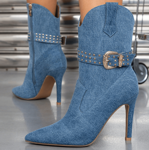 Autumn Winter 2025 New Pointed Thin Heel Belt Buckle Zipper Women's Ankle <b>Boots</b> - Product Image 4