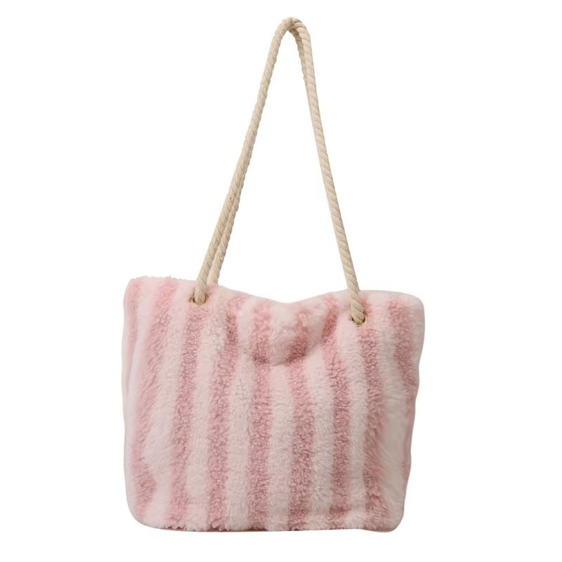 Furry Large Capacity Simple Relax Stripe Tote