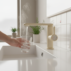 Grifo de Lavabo Blanco Lechoso de Cobre Macizo, Grifo Monomando de Agua Fría y Caliente con Doble Control y Rotación, Grifo de Lujo para Baño - Product Image 1