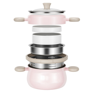 Juego de utensilios de cocina multifuncionales Moonlight Snack de 3 piezas, olla vaporera antiadherente con tapa y asas para uso en la cocina - Product Image 1