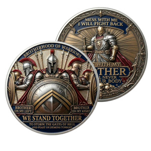 Pièce de monnaie commémorative en métal sur le thème de la Fraternité des Guerriers Spartiates, souvenir rétro médiéval de chevalier, objet de collection - Product Image 1