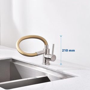 Robinet de cuisine avec bec flexible, robinets d'évier de cuisine avec 2 types de jets, Torneira Cozinha haute pression, rotation à 360° ° Or - Product Image 6
