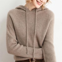 Sweat à capuche en laine d'alpaga à manches longues de couleur unie personnalisé, tricoté, en coton, laine et cachemire, pour femmes