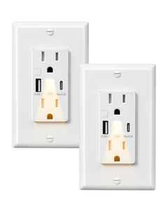 Keygma KU-15TL tường ổ cắm với 2 AC cửa hàng USB A + C 5V 5.0A cổng 15A 125V ánh sáng ban đêm - Product Image 2