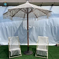 Parasol en macramé avec franges, chaise incluse, pour la plage, l'extérieur, protection solaire, design amélioré, mélange de polyester et de coton