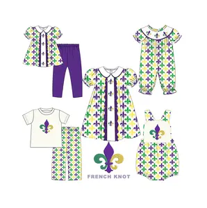 Puresun mardi gras crianças roupas projetos personalizados smocked crianças roupas bebê menina roupas para a primavera