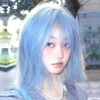 Wig Renda Biru Rambut Pendek Wanita Bob Panjang Sebahu Penutup Kepala Penuh Subkultur Keren Lolita Y2K Berat Satuan 175