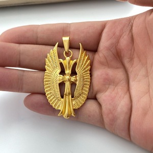 yunnique Stainless Steel <b>Cross</b> Pendant Necklace With Wings Gold Color Fashion Hip Hop Men's Jewelry - Product Image 3