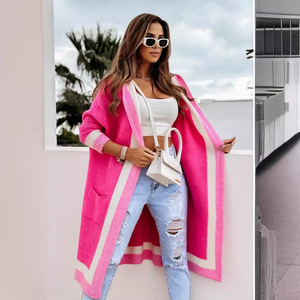 2025 européen et américain automne hiver femmes pull transfrontalier décontracté tout assorti à capuche Long Cardigan grande taille - Product Image 3