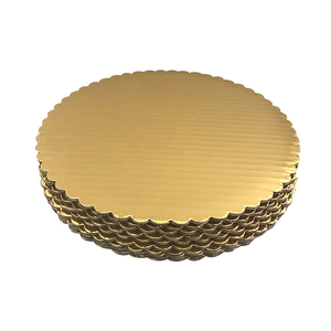 Gold Corrugated Cake Board Laminated Circle Scalloped Cardboard Round Base, Pizza, Pie, <strong>Desserts</strong> and Pastries Food <strong>Trays</strong> Accept - Product Image 1