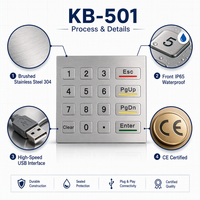 Clavier industriel métallique étanche IP65 4x4 matriciel KB-501 pour machine de contrôle d'accès en libre-service, contrôleur HMI pour guichet automatique et kiosque