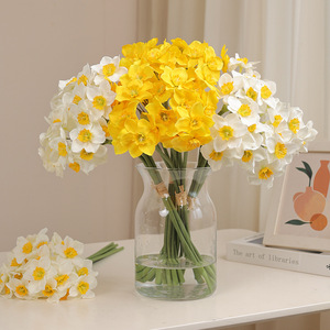 Bouquet de narcisses en soie blanc et jaune 30cm-100cm Décoration d'intérieur Ornement de mariage - Product Image 2