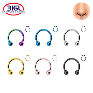 Fashion 316L Surgical Stainless Steel Jewelry 3mm <strong>Ball</strong> Horseshoe <strong>Nose</strong> <strong>Ring</strong> C Clip BCR Septum Lip Hoop Jewelry for Women and Men - Product Image 6