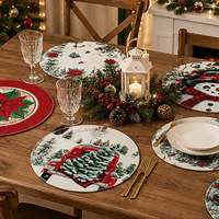 Ensemble de tapis de table de Noël tissés Hsj, ronds, avec plusieurs motifs de Noël, tapis de table de fête lavables, antidérapants, décoration de fête à domicile