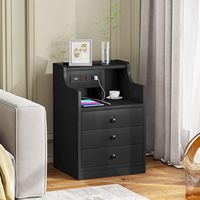 Vente directe d'usine, station de charge USB noire mate avec protection surélevée, armoire de chevet miniature à trois tiroirs pour chambre à coucher