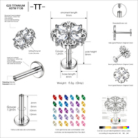Piercing Labret Hélix Tragus en Titane ASTM F136 avec Zircon et Tige Filetée, Bijoux de Mode en Gros pour Femme
