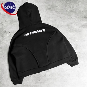 QZFSO Wholesale Heavyweight Pocket Hoddie Men Custom Distressed Embroidered Logo Men's Thick Unisex Full Face Mask Zip up Hoodie - Product Image 2