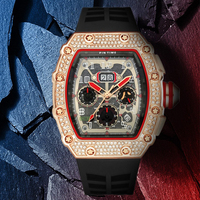Nouvelle montre pour homme en or rose tonneau, marque de luxe célèbre, quartz analogique chronographe, grand cadran en diamant, bracelet en caoutchouc RM11