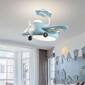 Ventilateur de plafond LED moderne à 5 pales, télécommande, construction en plastique, moteur AC - forte résistance au vent pour salon et chambre à coucher - Product Image 1