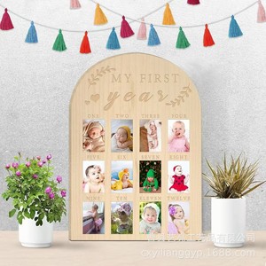 Wooden Milestone Photo <b>Frame</b> 12 Months Baby Growth <b>Record</b> Display Stand For Newborn Birthday Celebration Decor - Product Image 4