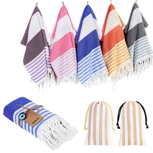 Custom Printed Jacquard Stripe Bath Towel Sand Free Towel With Tassel Cotton Turkish Beach Towel