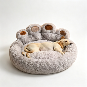 Soft Plush <b>Dog</b> Bed Round Paw Shape Faux Fur Pet Nest Indoor All Seasons Cute Design for <b>Dogs</b> Hand Washable Removable Cover - Product Image 1