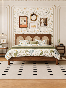 <span class=keywords><strong>Lit</strong></span> double nordique en bois massif, style français, mobilier <span class=keywords><strong>de</strong></span> chambre moderne, avec cadre en rotin naturel, disponible en tailles King et Queen, vente en gros - Product Image 1
