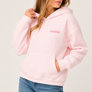 <span class=keywords><strong>Felpa</strong></span> con Cappuccio Oversize Personalizzata da Donna in Cotone 100% con Stampa Gingham e Logo Ricamato sul Petto - Product Image 3