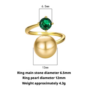 Dainty Jewelry Wholesale Eco-friendly Copper Green Zircon 12mm Shell Pearl Open Unique <b>Cheap</b> Designer Vintage <b>Ring</b> for Feminine - Product Image 2