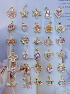Breloque pendentif en émail, motif dessin animé, plaqué or cuivre, avec œil en zircon cubique, papillon, <span class=keywords><strong>poisson</strong></span>, sac, vélo, cœur, pour bracelet, vente en gros - Product Image 6