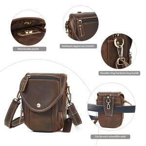 AIGUONIU Vintage Men's Small Cowhide Genuine Leather Messenger <strong>Bag</strong> with Zipper Closure <strong>Shoulder</strong> Sling <strong>Bag</strong> for <strong>Mobile</strong> <strong>Phone</strong> - Product Image 4