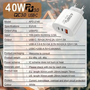 US EU <b>Plug</b> PD 40W Super Fast Charging USB <b>C</b> Wall <b>Charger</b> Power Adapter for Universal Mobile Phone - Product Image 6