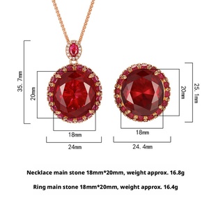 Vintage Eco-friendly Copper Gold Plated Gemstone Jewelry <b>Set</b> 18*20mm Red Cubic Zirconia Necklace Ring Matching <b>Set</b> for Women - Product Image 6