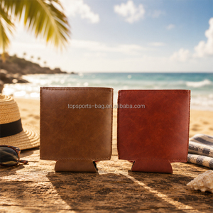 Funda de Neopreno y Cuero PU Premium para Latas de 12 oz, con Borde Cosido, Elegante Portavasos Aislado de Cuero Marrón - Product Image 2