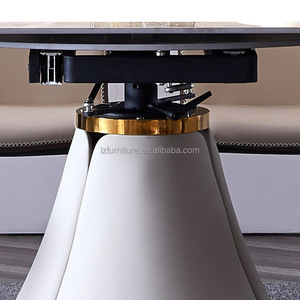 Modern Sintered Stone <b>Round</b> <b>Dining</b> <b>Table</b> <b>Extendable</b> <b>White</b> Marble Top Gold Base Luxury Restaurant Hotel Banquet Furniture - Product Image 5