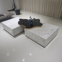 Table basse moderne contemporaine en marbre noir et blanc, modules carrés, acier inoxydable, Boca Luxury Home Furniture