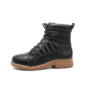 Bottines pour femmes, printemps, automne, hiver, confortables, semelle souple, décontractées, fourrure, lacets, talon épais, en cuir de vache - Product Image 3