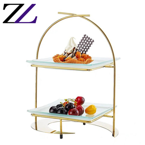 Restaurant Buffet Dessert Decoratieve Riser Keramiek Plaat Goud Kleurrijke Metal Cake 2 Tier Cupcake Stand Cupcake Display Trays - Product Image 4