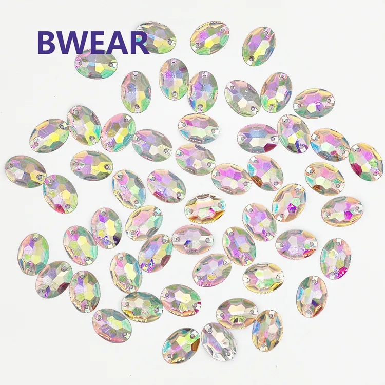 1000Pcs Sewing Flatback 18mm Double Hole Oval Resin Trim Non Hotfix Crystal Rhinestone Fabric