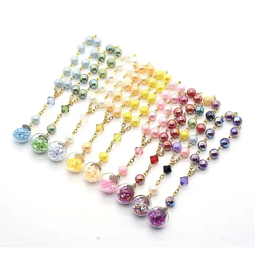 Mode Glas Perle Rosenkranz Armbänder Farbe Pailletten Stern Ball Anhänger Hochzeits gebet Religiöse Taufe Schmuck Mädchen Frauen Geschenke