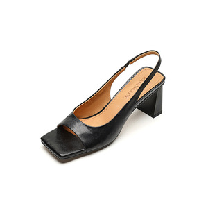 <span class=keywords><strong>Sandales</strong></span> classiques pour femmes à bride unique, talon carré, en <span class=keywords><strong>cuir</strong></span> véritable, semelle en caoutchouc antidérapante, logo personnalisé - Product Image 3
